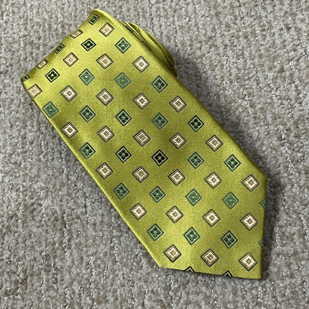 Kiton Napoli Necktie Mens Green Geometric Square Silk Italian Luxury Formal